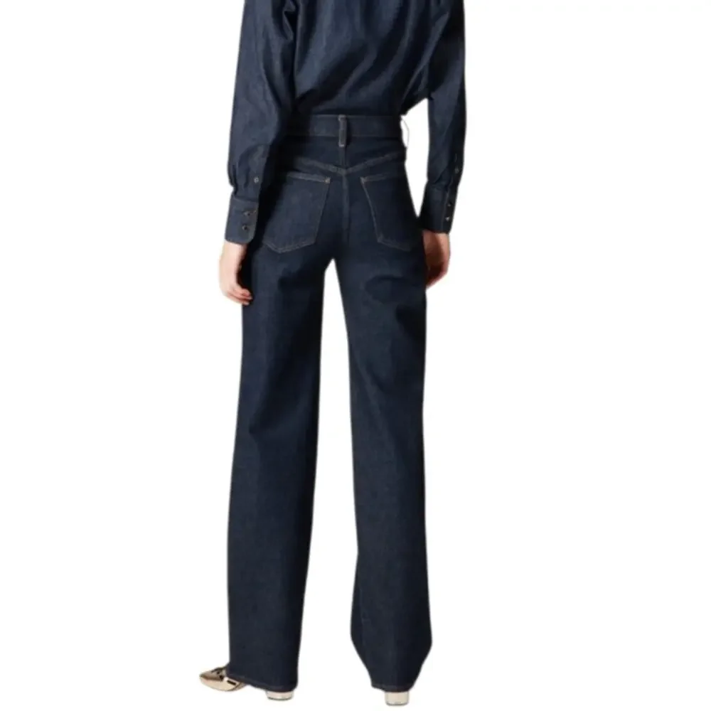 J. Crew Full Length Slim Wide Leg Trouser Jeans Patch Pocket Dark Rinse Wash 26 - Picture 2 of 11